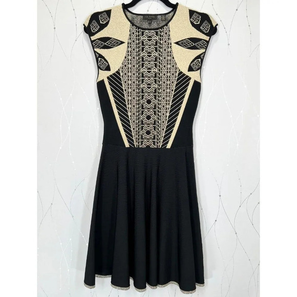 Ted Baker London Black Gold Jenkin Jacquard Dress $279 - Picture 6 of 15